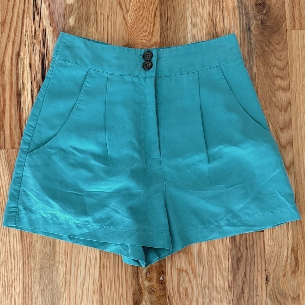 Topshop Teal Blue High-Waisted Flowy Wide Leg Shorts Sz 2/34